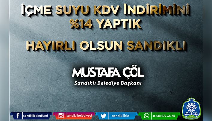 Sandıklı’da içme suyu KDV indirimini %14 